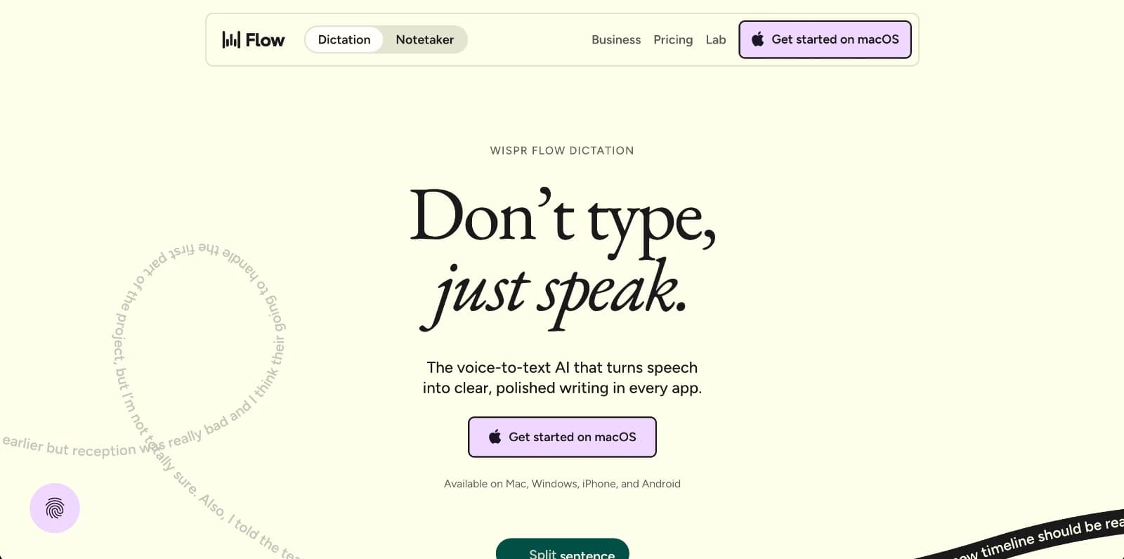 Capture d'écran de Wispr Flow en train de transcrire une dictée dans un e-mail
